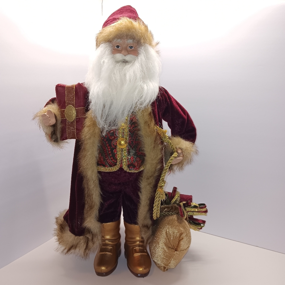 20" Holiday Home Santa Claus Decoration – Faux Fur And Red Velvet With Gifts